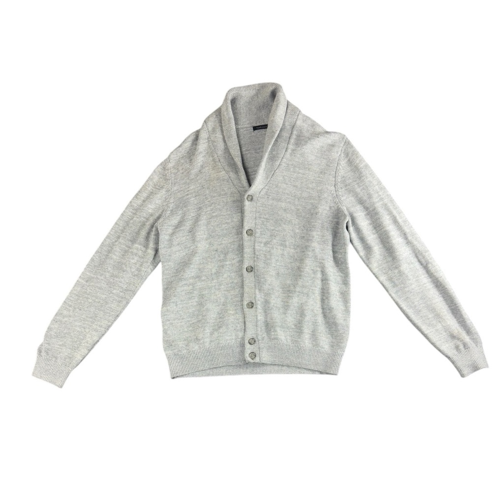 Van Heusen Mens Shawl Cardigan Sz L Gray Button Up Preppy Light Academia Grandpa